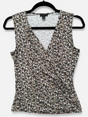 Ann Taylor Floral Wrap Style Sleeveless Blouse XS Draped Top